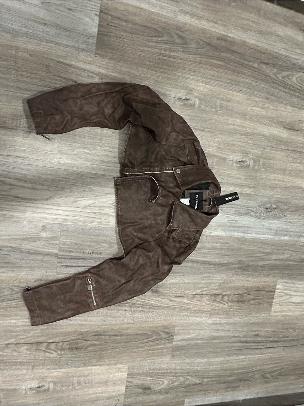 Fashion Nova Brown Suede Cropped Bomber Jacket